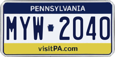 PA license plate MYW2040