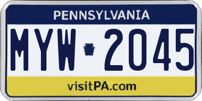 PA license plate MYW2045