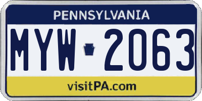 PA license plate MYW2063