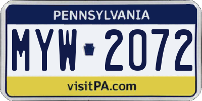 PA license plate MYW2072