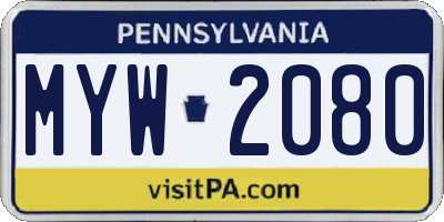 PA license plate MYW2080