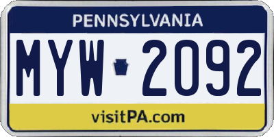PA license plate MYW2092