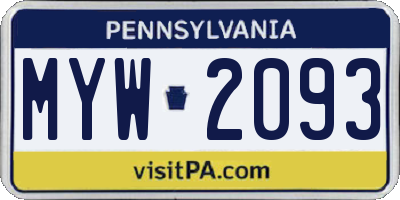 PA license plate MYW2093