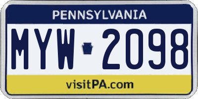 PA license plate MYW2098