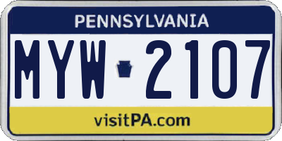 PA license plate MYW2107