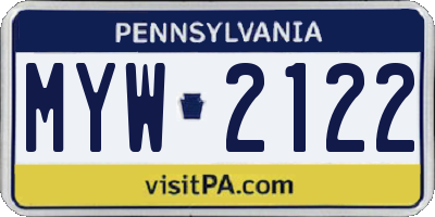 PA license plate MYW2122