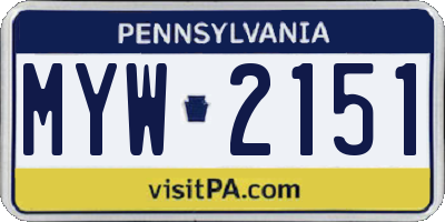 PA license plate MYW2151