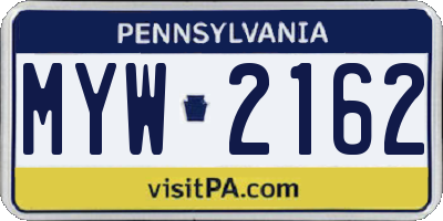 PA license plate MYW2162