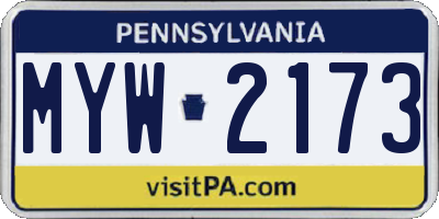 PA license plate MYW2173