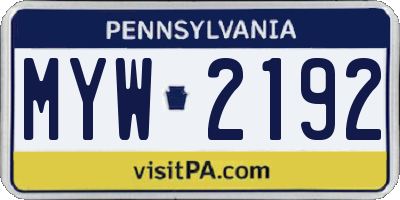 PA license plate MYW2192