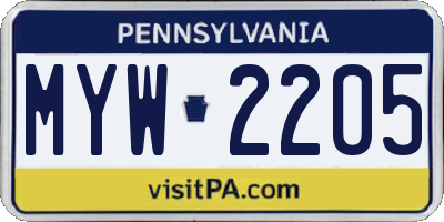 PA license plate MYW2205