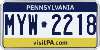PA license plate MYW2218
