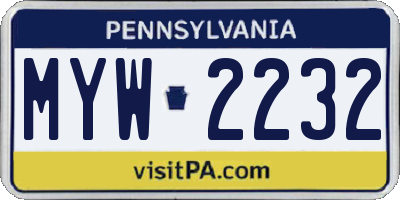 PA license plate MYW2232