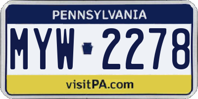 PA license plate MYW2278