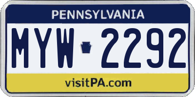 PA license plate MYW2292