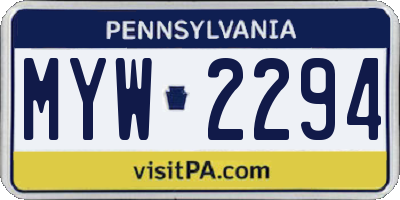 PA license plate MYW2294