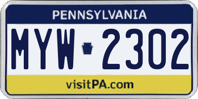 PA license plate MYW2302