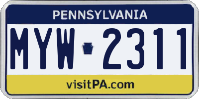 PA license plate MYW2311