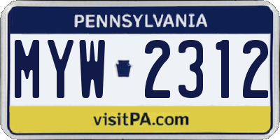 PA license plate MYW2312