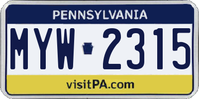 PA license plate MYW2315