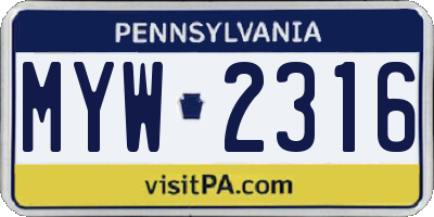 PA license plate MYW2316