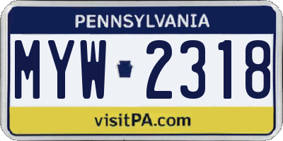 PA license plate MYW2318
