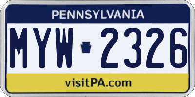 PA license plate MYW2326