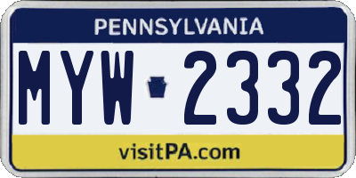 PA license plate MYW2332