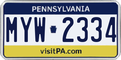 PA license plate MYW2334
