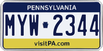 PA license plate MYW2344