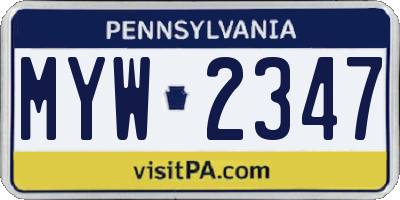 PA license plate MYW2347