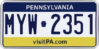 PA license plate MYW2351