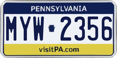 PA license plate MYW2356