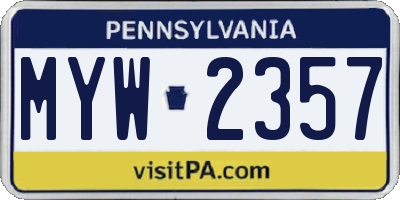 PA license plate MYW2357