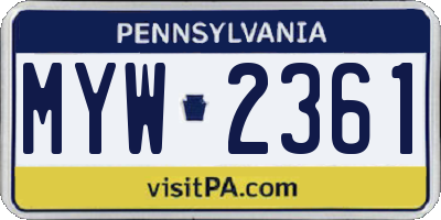 PA license plate MYW2361
