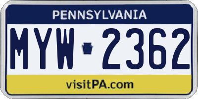 PA license plate MYW2362