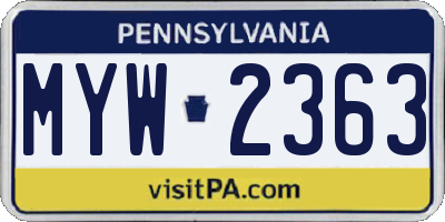 PA license plate MYW2363