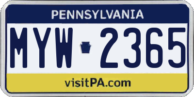 PA license plate MYW2365