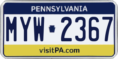 PA license plate MYW2367