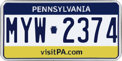 PA license plate MYW2374