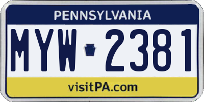 PA license plate MYW2381