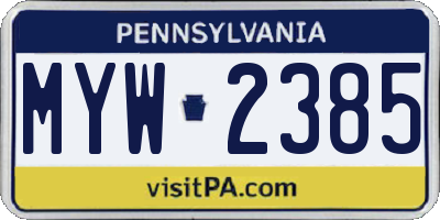 PA license plate MYW2385