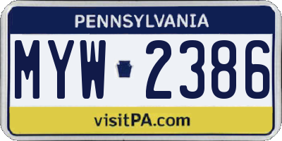 PA license plate MYW2386