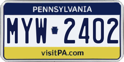 PA license plate MYW2402