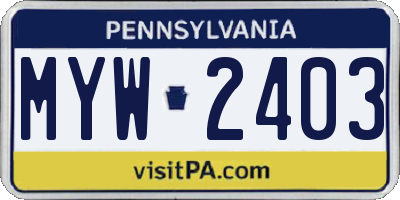 PA license plate MYW2403