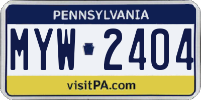 PA license plate MYW2404