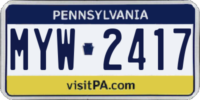 PA license plate MYW2417