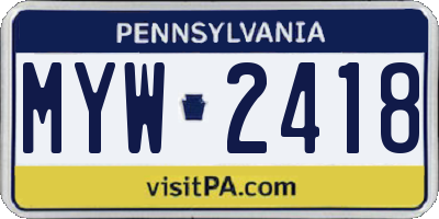 PA license plate MYW2418
