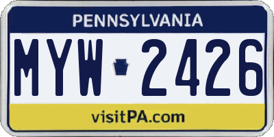 PA license plate MYW2426