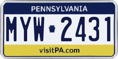 PA license plate MYW2431